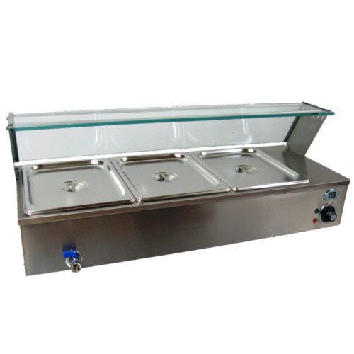 3 Division Electric Bain Marie With Glass / Sneeze Guard (Table Top) bain marie warmer for South African catering