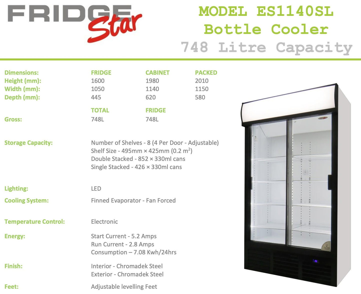 Double Door Display Fridge (Fridgestar) - SL commercial display fridge detail view 2
