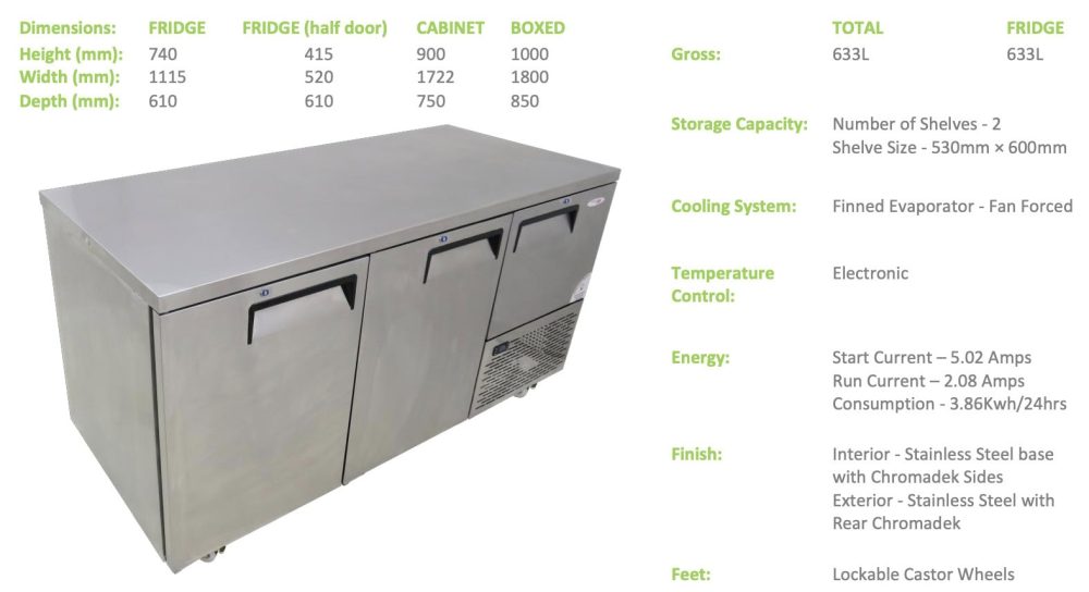 Fridgestar Underbar Cooler 2.5 Door - Steel Doors commercial display fridge detail view 3