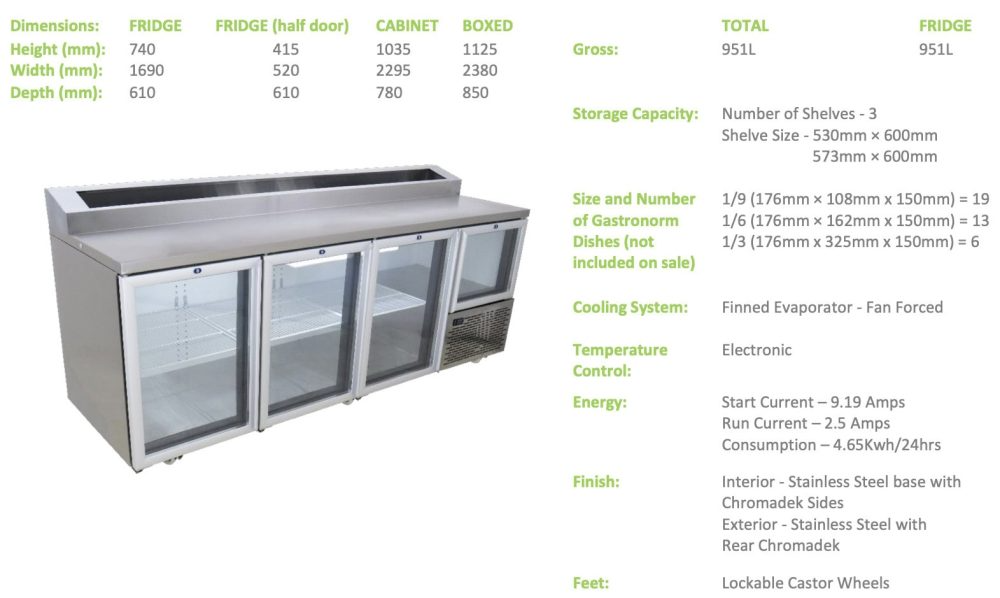 Fridgestar Underbar 2.5 Door - Glass Display - Pizza Top commercial display fridge detail view 2