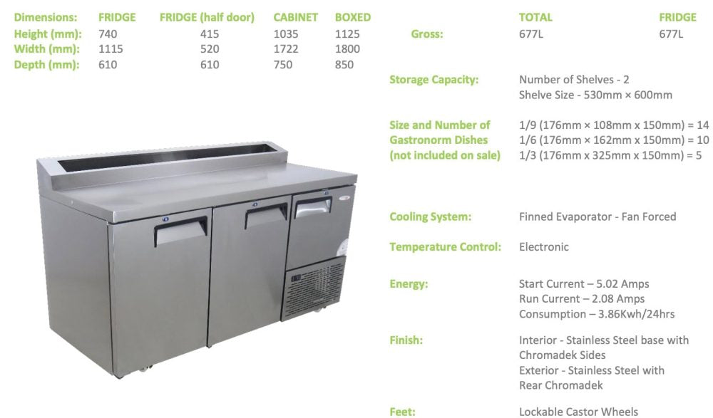 Fridgestar Underbar Cooler 2.5 Door - Steel Doors - Pizza Top commercial display fridge detail view 3