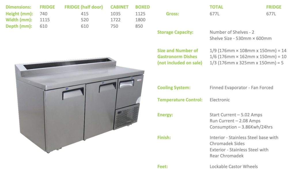Fridgestar Underbar Cooler 2.5 Door - Steel Doors - Pizza Top commercial display fridge detail view 2