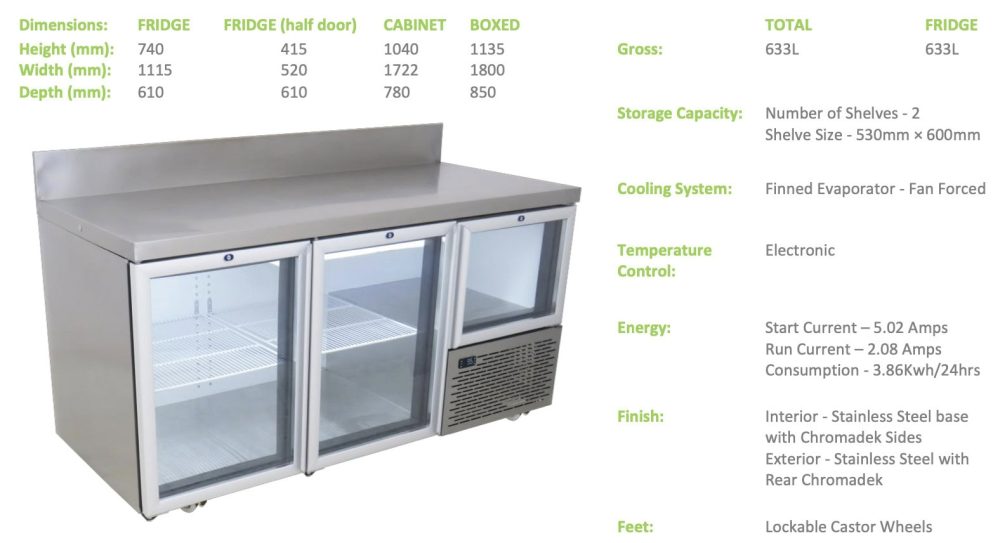 Fridgestar Underbar Cooler 2.5 Door - Steel Doors - With Splashback commercial display fridge detail view 3