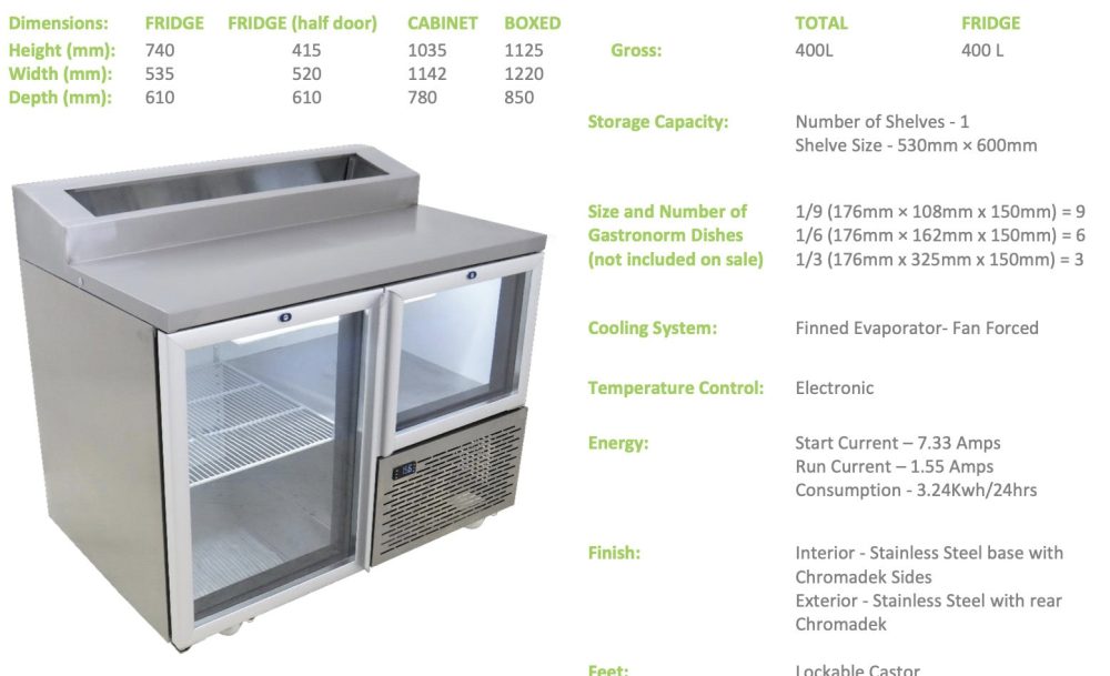 Fridgestar Underbar 1.5 Door - Glass Display - Pizza Top commercial display fridge detail view 3