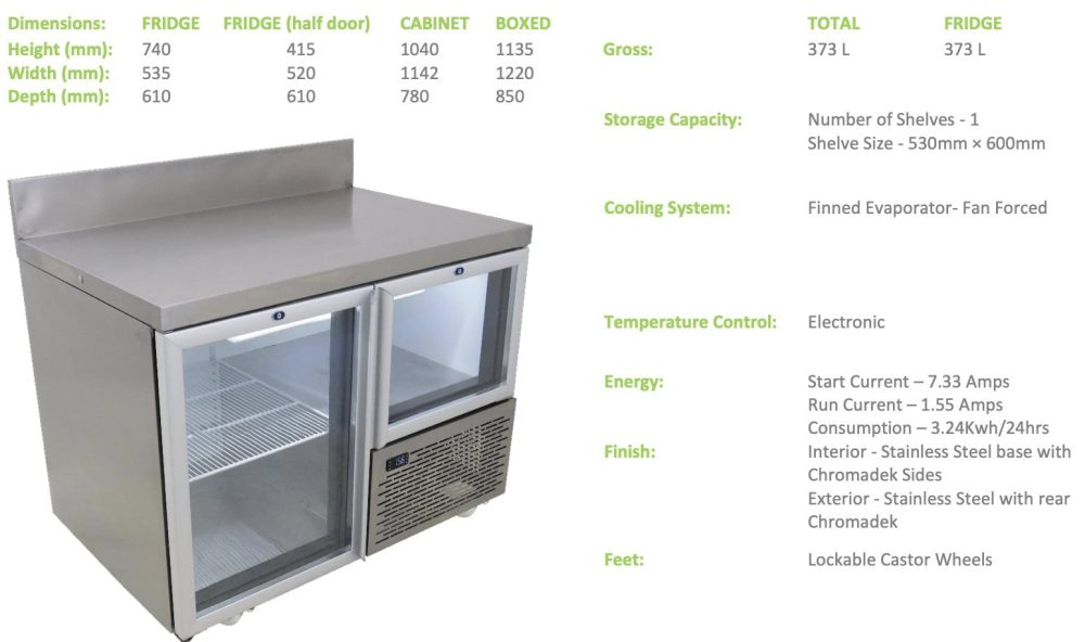 Fridgestar Underbar 1.5 Door - Glass Display - With Splashback commercial display fridge detail view 2