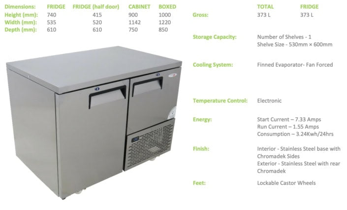Fridgestar Underbar Cooler 1.5 Door - Steel Doors commercial display fridge detail view 2