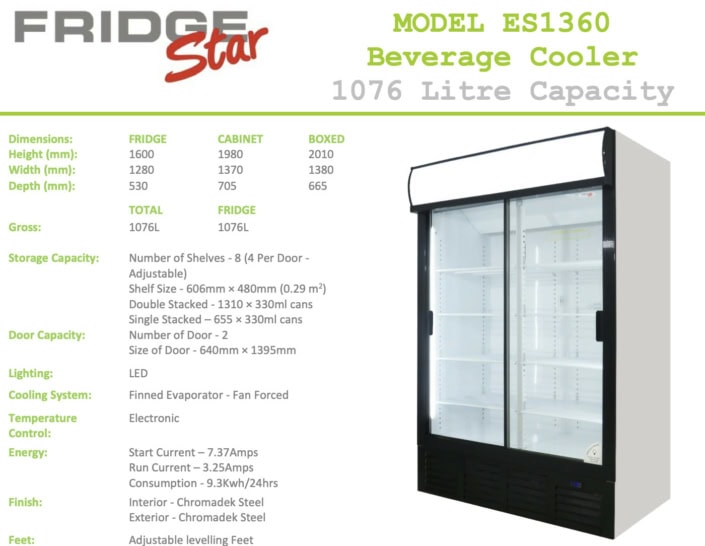 Double Door Display Fridge (Fridgestar) - Sliding Doors (Es1360) commercial display fridge detail view 2