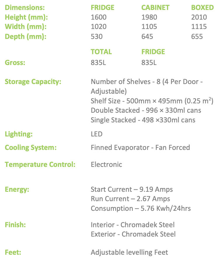 FRIDGESTAR Double Door Display Fridge - Hinged Doors commercial display fridge detail view 2