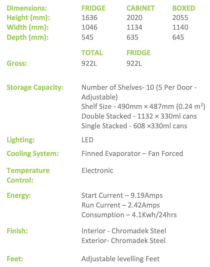 Double Door Hinged FULL Display Fridge - FH1135 commercial display fridge detail view 2