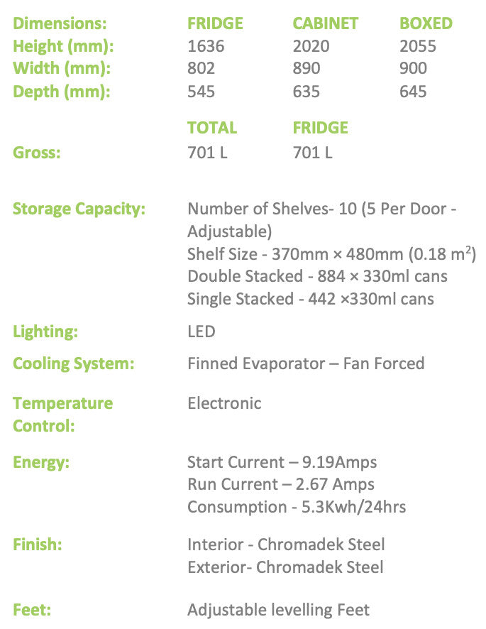 Double Door Hinged FULL Display Fridge - FH890 commercial display fridge detail view 2