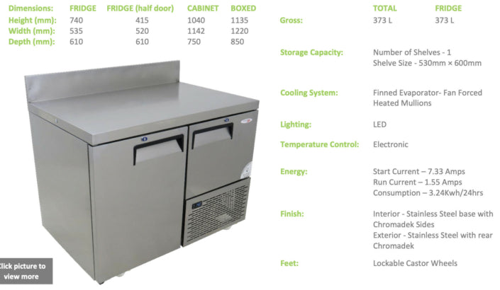 Fridgestar Underbar Cooler 1.5 Door - Steel Doors WITH Splashback commercial display fridge detail view 2