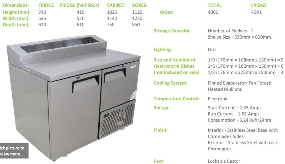 Fridgestar Underbar Cooler 1.5 Door - Steel Doors - Pizza Top commercial display fridge detail view 3