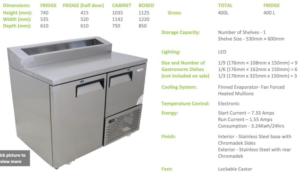 Fridgestar Underbar Cooler 1.5 Door - Steel Doors - Pizza Top commercial display fridge detail view 2