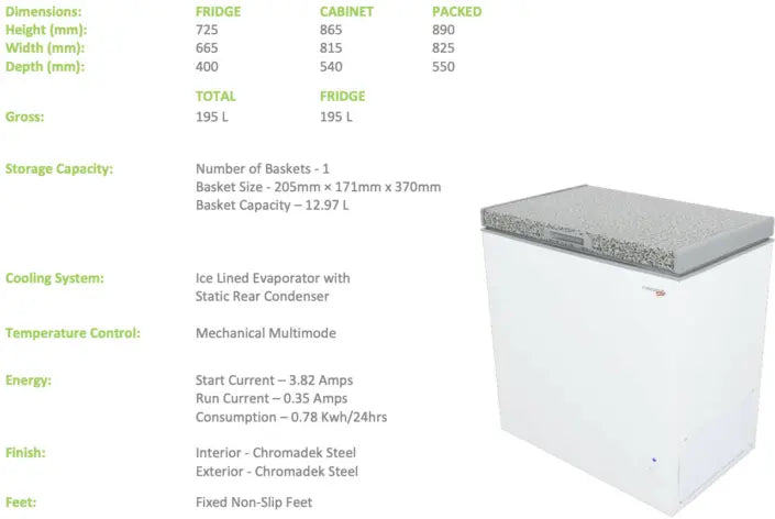 CS216 Fridgestar Chest Freezer - 195LT commercial display fridge detail view 2